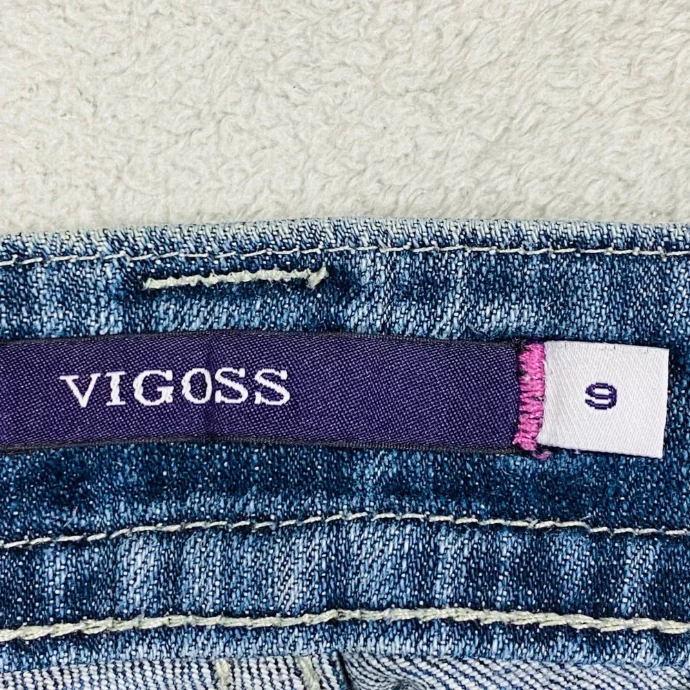 Vigoss Flare Jeans Women 9 Blue Distressed Paint Splatter Embroidered Low‎ Rise